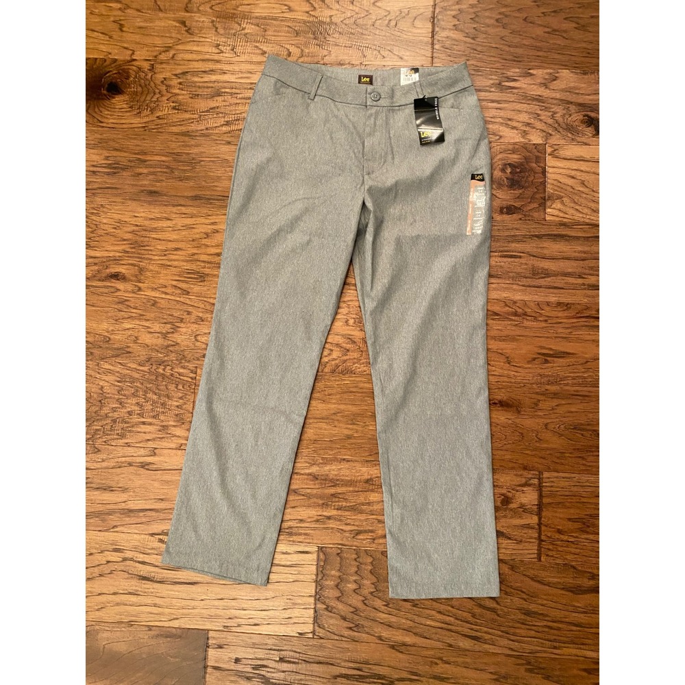 Lee Womens Wrinkle Free Straight Leg Mid Rise Dress Pants Gray Heather 14M NWT
